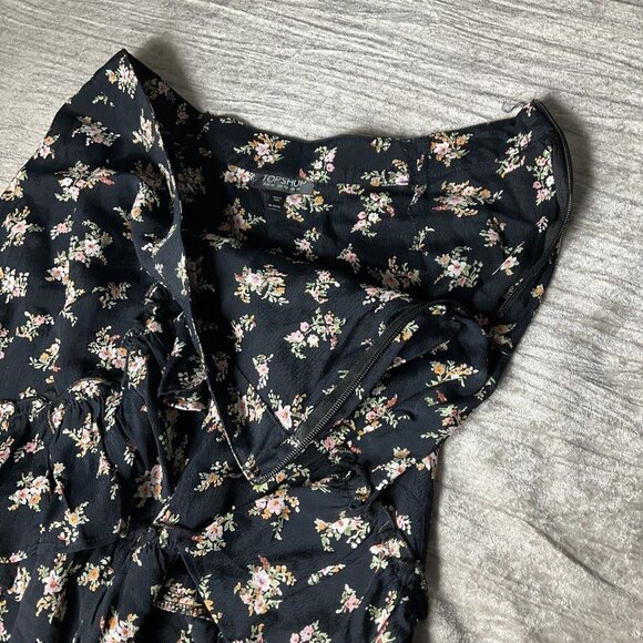 TOPSHOP Black Floral Ruffled Viscose A-Line Women's Skirt Size 10 EUC Preppy - Picture 9 of 12